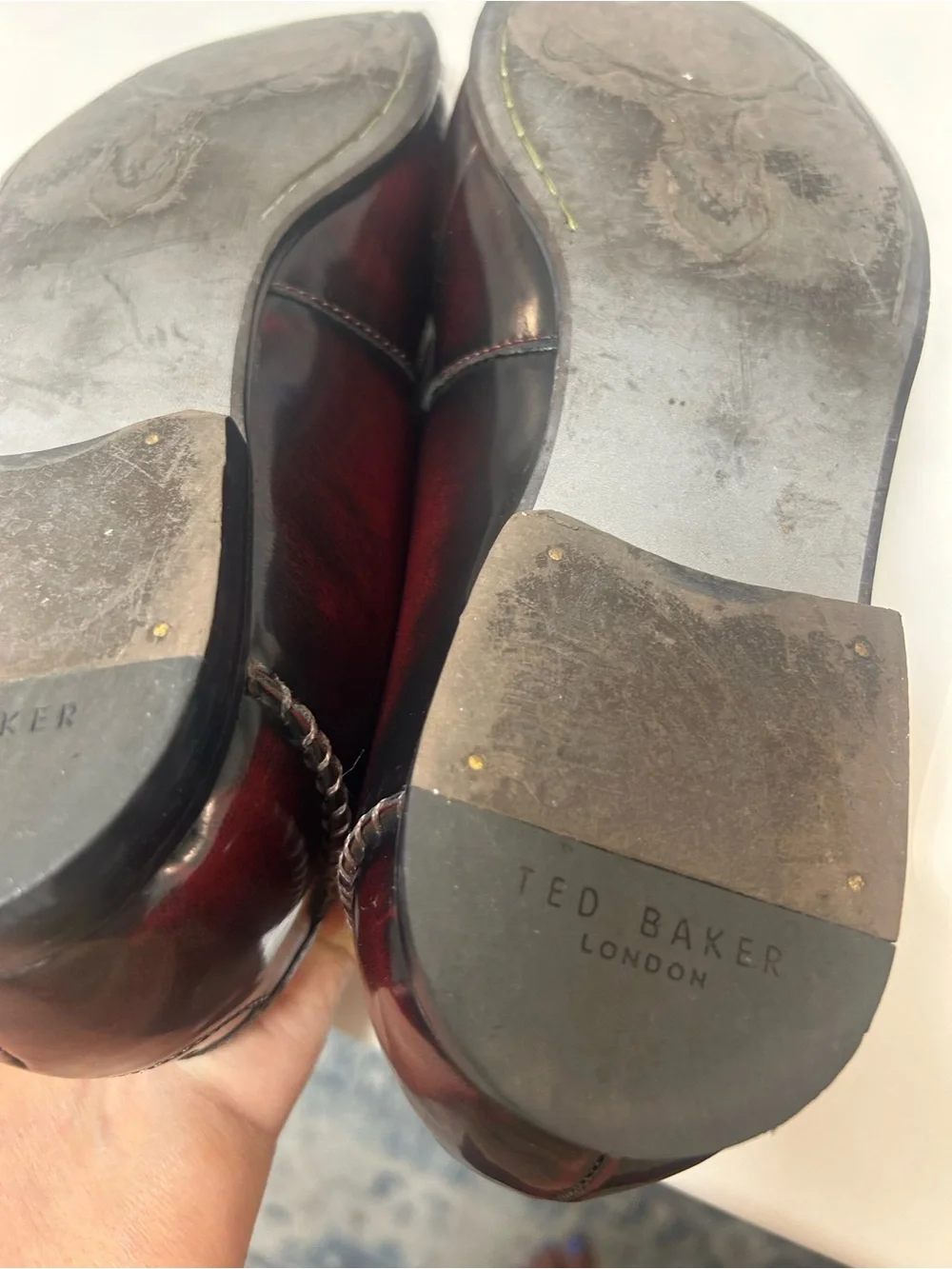 TED BAKER hand burnished square toe men’s loafers. Size 13. Hand stitched